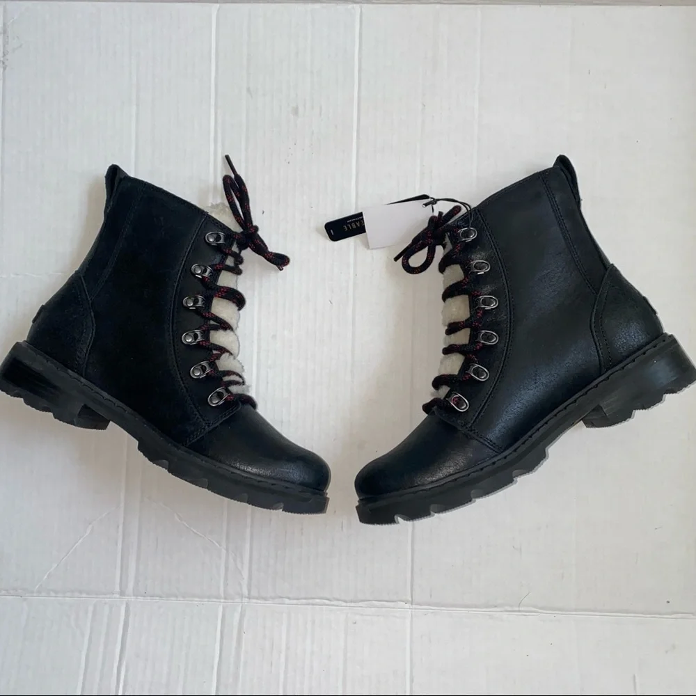 Sorel Lennox Genuine Shearling Trim Waterproof Lace Up Boot NWT